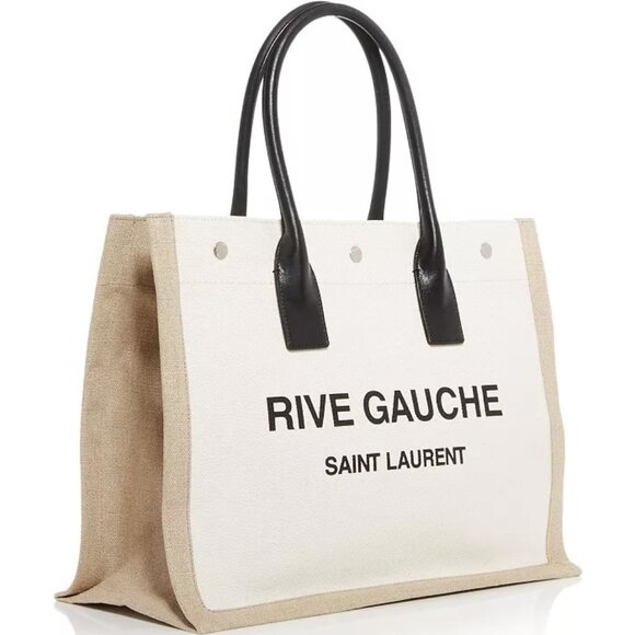Saint Laurent YSL Rive Gauche Logo Signature Canvas Linen Tote Bag - Picture 2 of 16